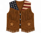 American Flag Suede Fringe Vest with Concho Buttons