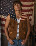 American Flag Suede Fringe Vest with Concho Buttons