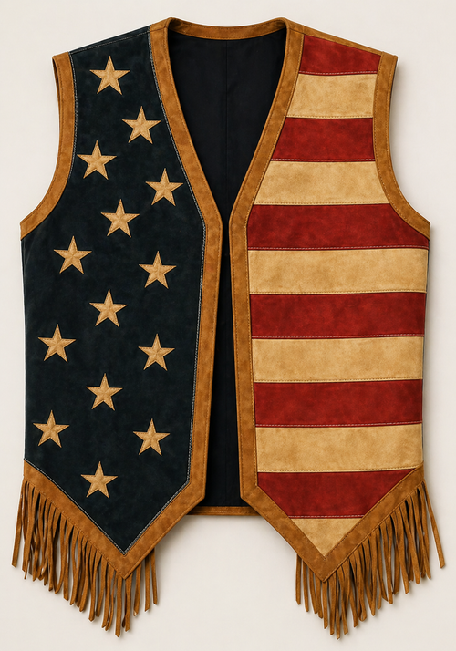 American Flag Leather Fringe Vest