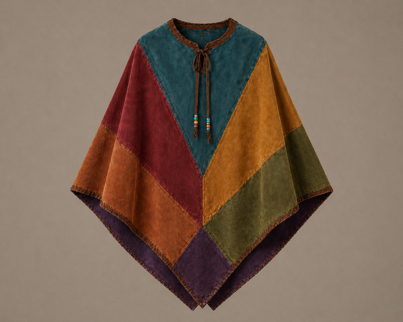 Boho Patchwork Suede Poncho Cape – Women's Festival Wrap