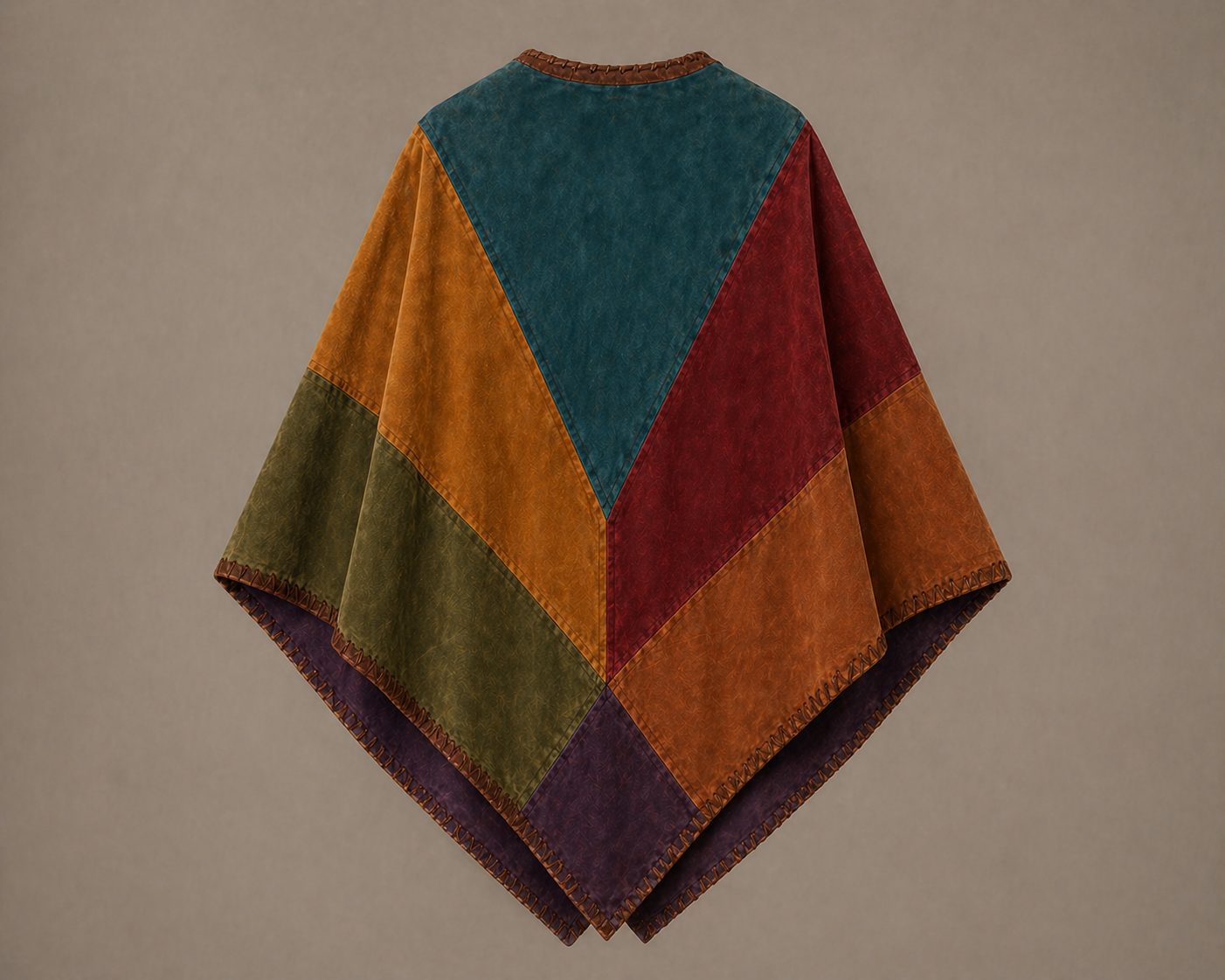 Boho Patchwork Suede Poncho Cape – Women's Festival Wrap