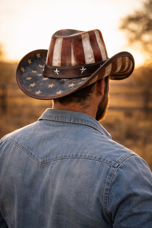 American Flag Leather Cowboy Hat