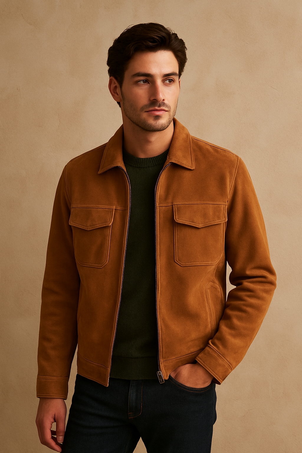 Tan Leather Trucker Jacket - Classic Workwear Style
