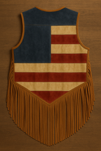 American Flag Leather Fringe Vest - Stars & Stripes Western Style