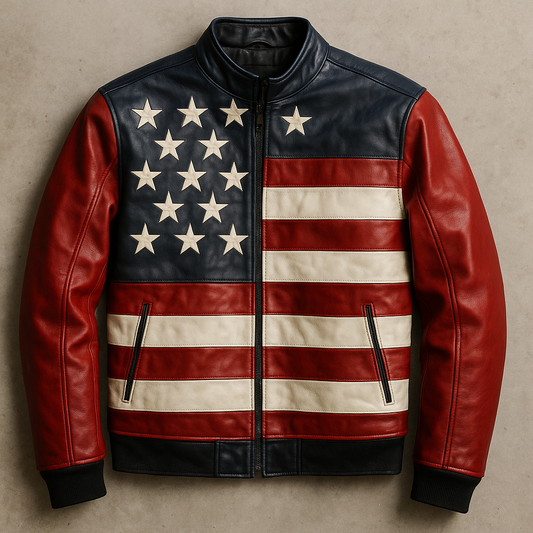American Flag Leather Bomber Jacket - Stars & Stripes