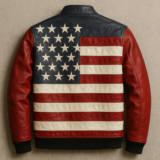 American Flag Leather Bomber Jacket - Stars & Stripes