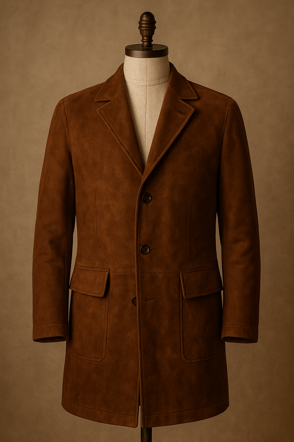 Brown Leather Blazer Coat - Tailored Three-Button Style