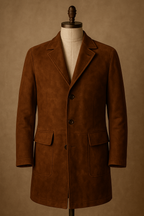 Brown Leather Blazer Coat - Tailored Three-Button Style