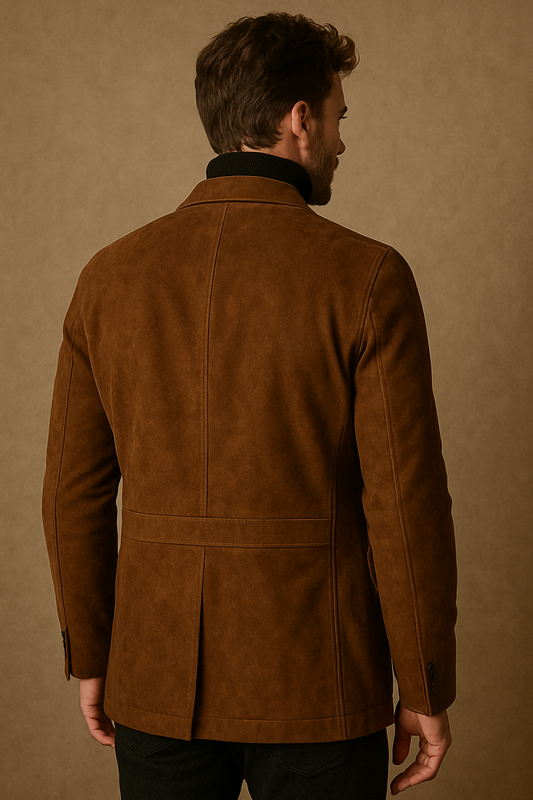 Brown Leather Blazer Coat - Tailored Three-Button Style