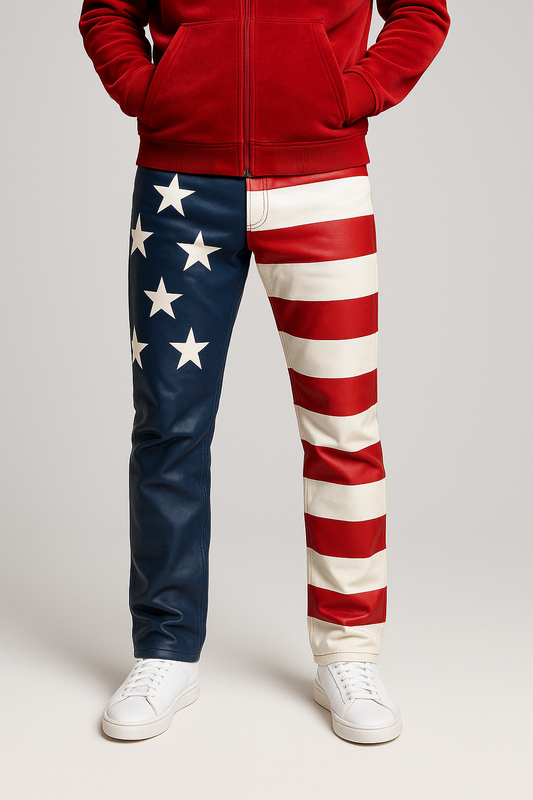 American Flag Leather Pants - Stars & Stripes Design