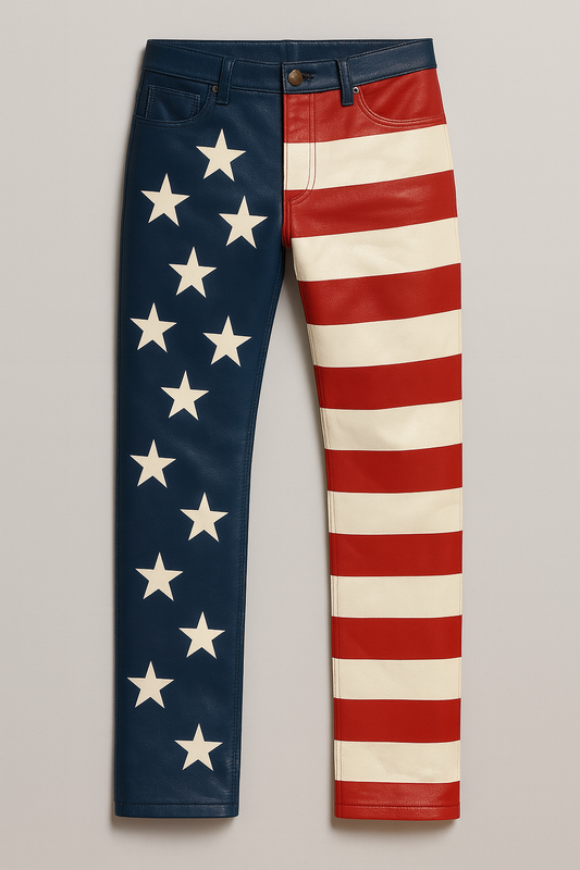 American Flag Leather Pants - Stars & Stripes Design