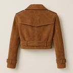 Tan Cropped Leather Jacket - Double-Breasted Trench Style