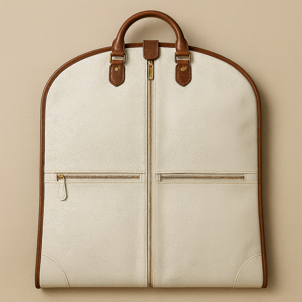 Premium Leather Suit Carrier - Cream & Brown