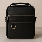 Black Leather Crossbody Bag - Compact Messenger Style