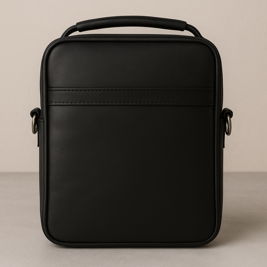 Black Leather Crossbody Bag - Compact Messenger Style