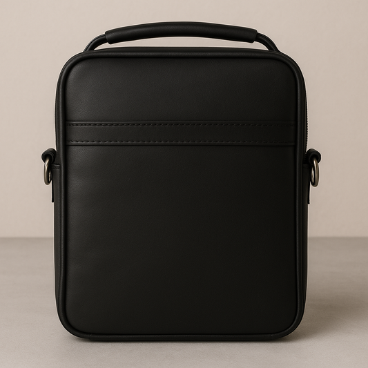 Black Leather Crossbody Bag - Compact Messenger Style
