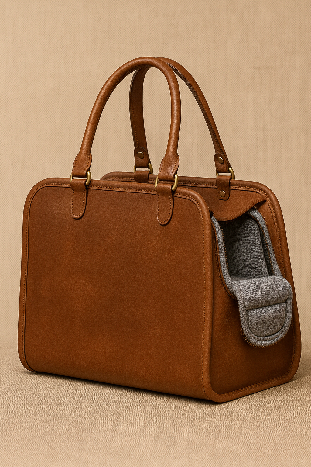 Premium Leather Pet Carrier - Brown