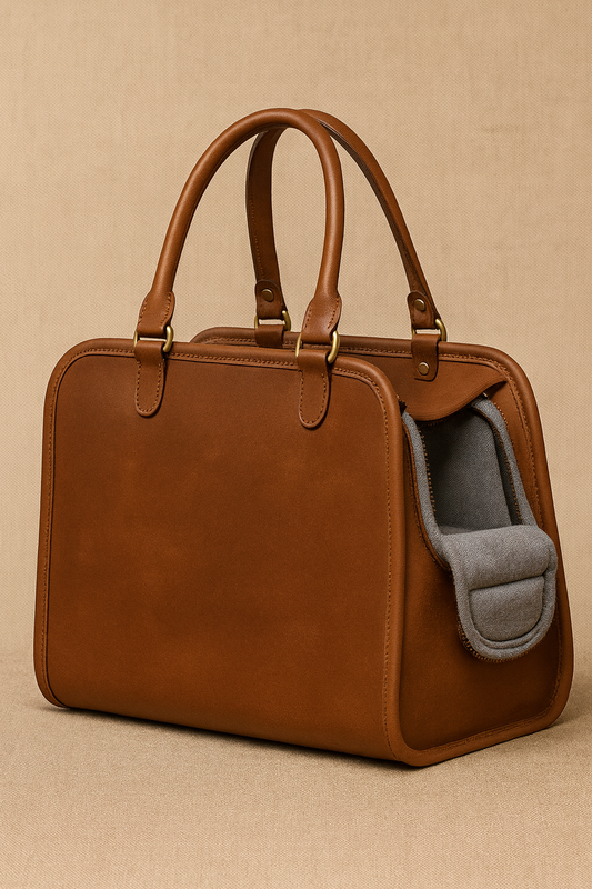Premium Leather Pet Carrier - Brown