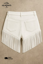 White Leather Fringe Shorts - Western Style