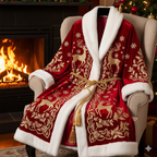 Royal Embroidered Christmas Robe — Crimson & Gold