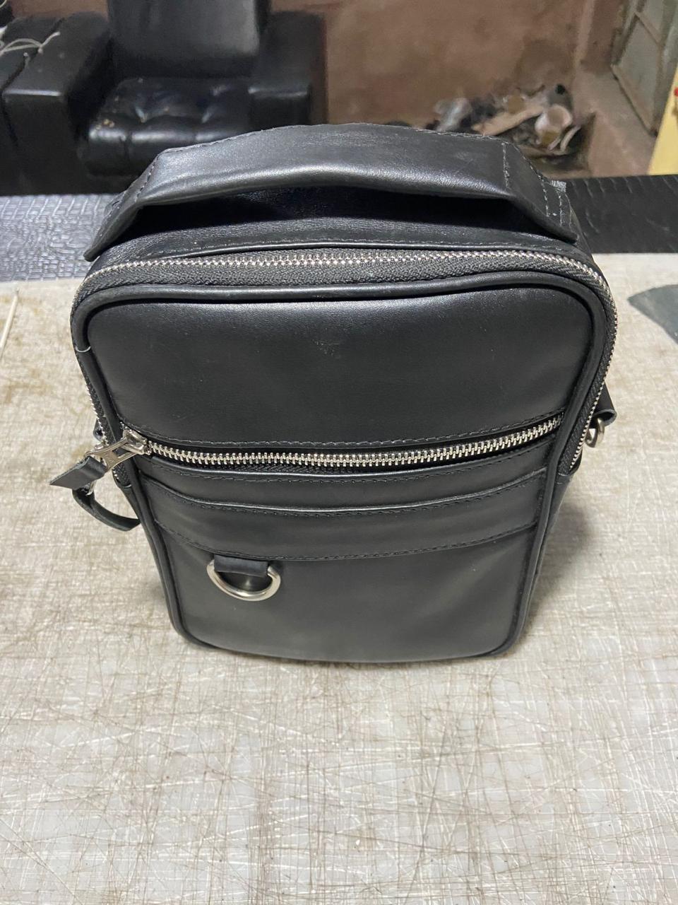 Black Leather Crossbody Bag - Compact Messenger Style