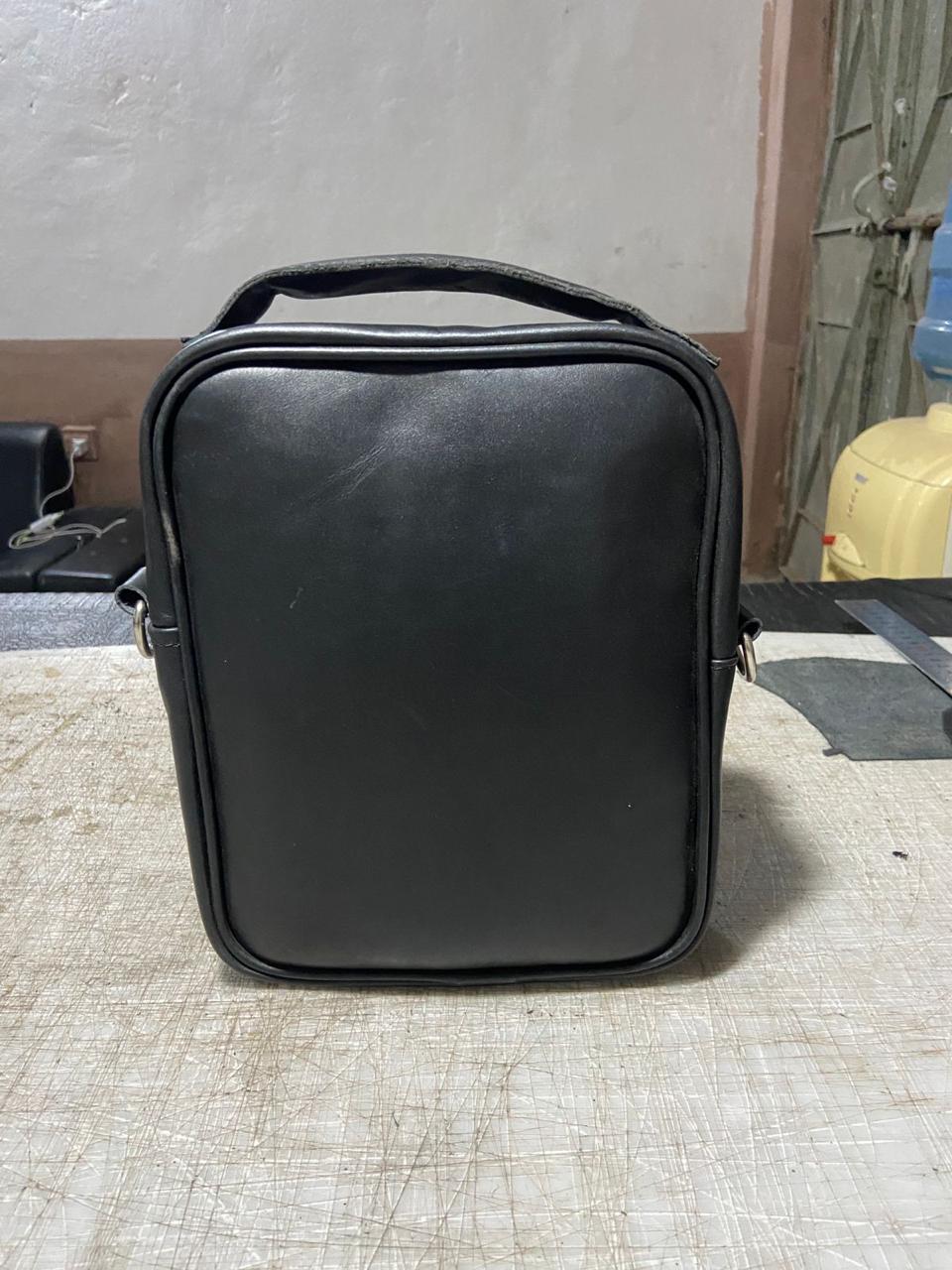 Black Leather Crossbody Bag - Compact Messenger Style