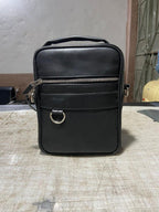 Black Leather Crossbody Bag - Compact Messenger Style