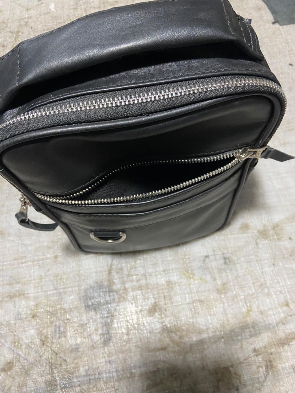 Black Leather Crossbody Bag - Compact Messenger Style