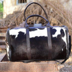Cowhide Leather Duffle Bag - Black & White Travel Holdall