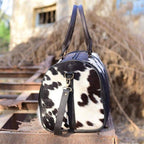 Cowhide Leather Duffle Bag - Black & White Travel Holdall