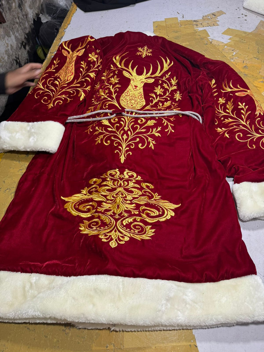 Royal Embroidered Christmas Robe — Crimson & Gold