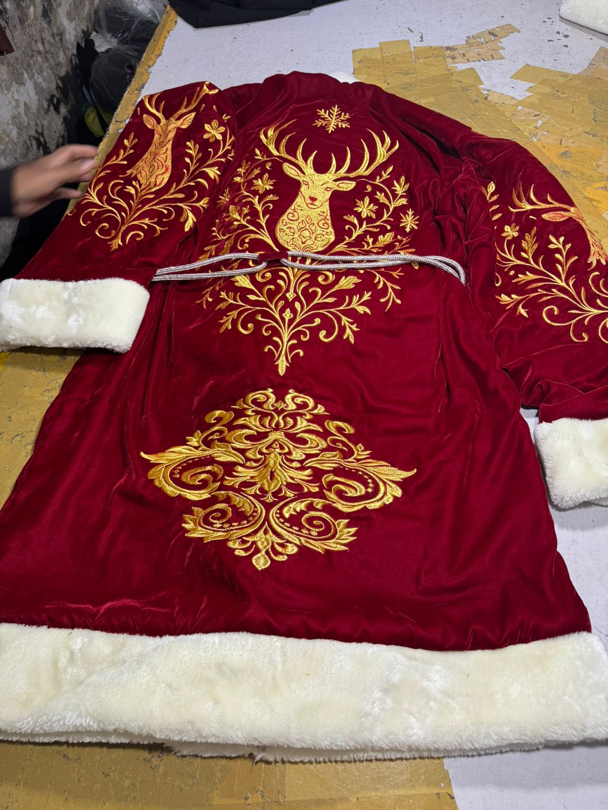 Royal Embroidered Christmas Robe — Crimson & Gold