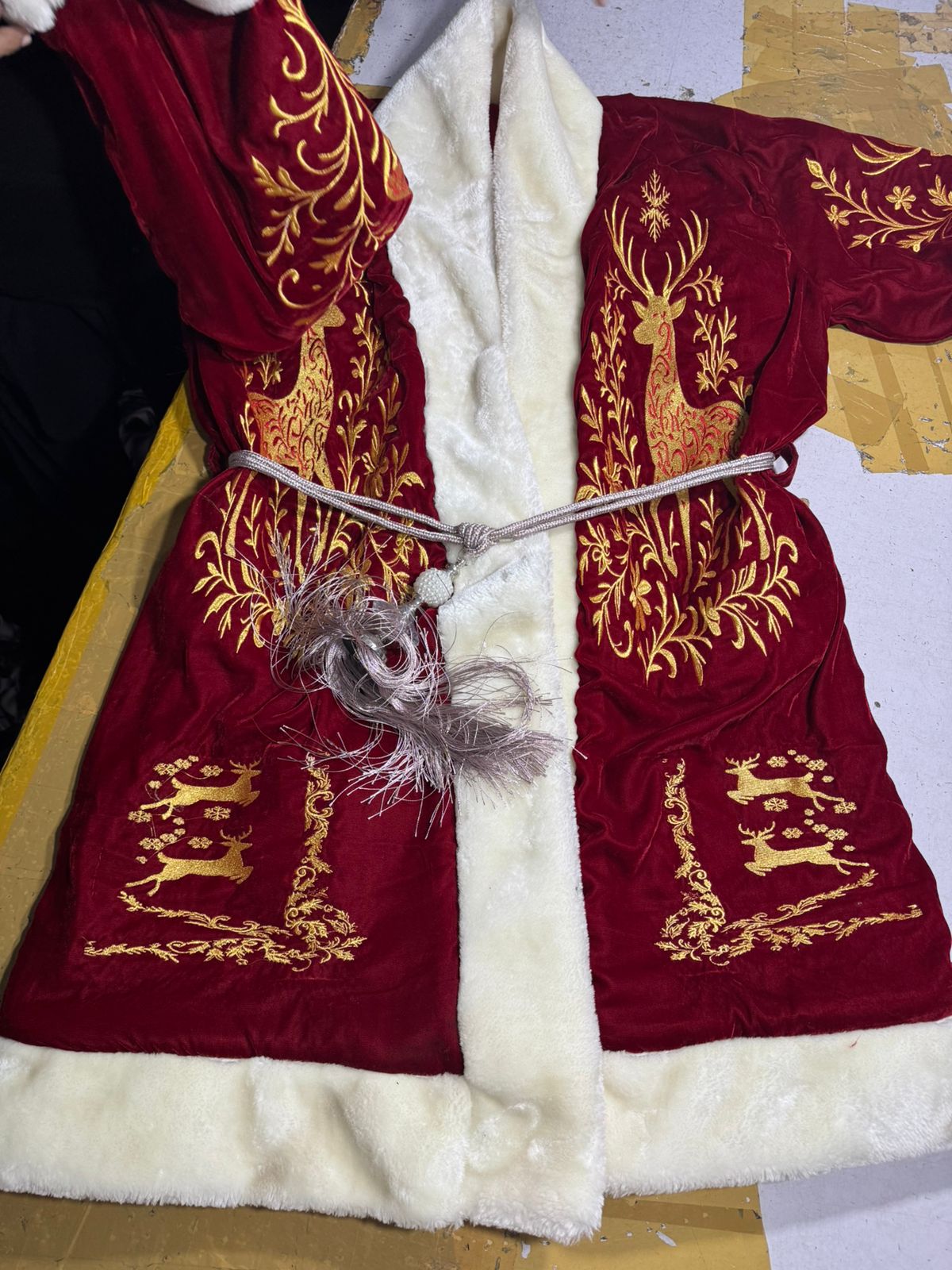 Royal Embroidered Christmas Robe — Crimson & Gold