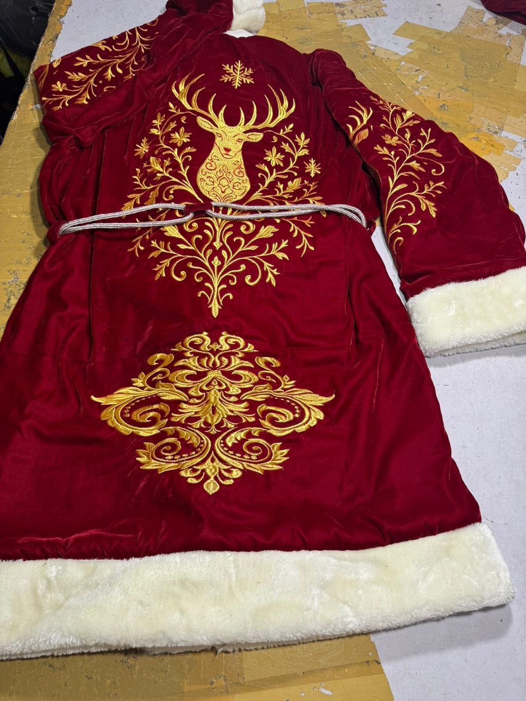 Royal Embroidered Christmas Robe — Crimson & Gold