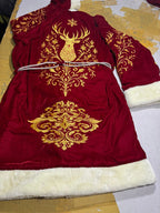 Royal Embroidered Christmas Robe — Crimson & Gold