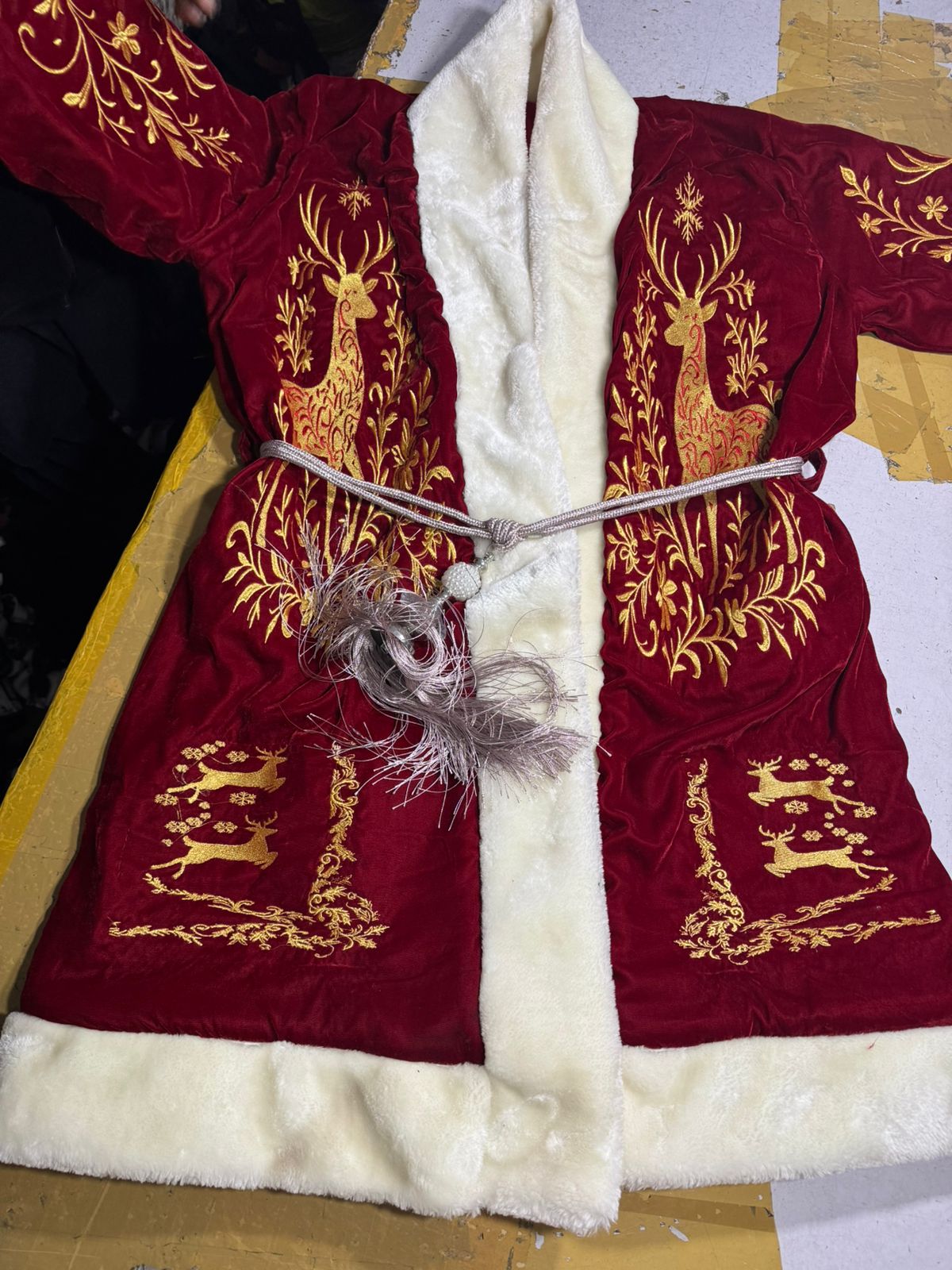 Royal Embroidered Christmas Robe — Crimson & Gold