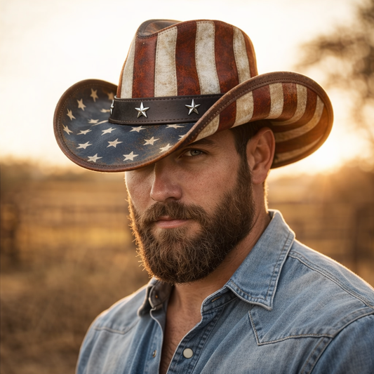 American Flag Leather Cowboy Hat