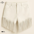 White Leather Fringe Shorts - Western Style